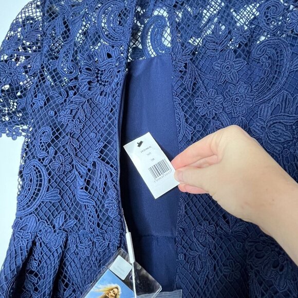 Self Portrait Lace Embellished Mini Dress Navy Blue Size 8 NWT - Picture 11 of 11